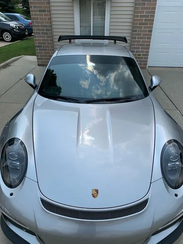 Silver Porsche front view